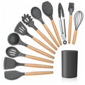 KitCozy - Kit 12 Utensílios Silicone com Cabo em Madeira