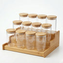 Kit 12 Pote Porta Tempero Hermético 300ml + Base Escada em Bambu