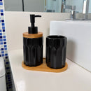 Kit Banheiro Elegance 3 Peças - Conjunto Dispenser, Porta Escova e Bandeja em Bambu