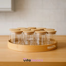 Kit 12un Porta Temperos Vidro Bambu Hermético Premium 200ml - VitaBela