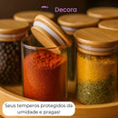 Kit 12un Porta Temperos Vidro Bambu Hermético Premium 200ml - VitaBela