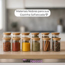 Kit 12un Porta Temperos Vidro Bambu Hermético Premium 200ml - VitaBela