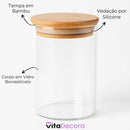 Kit 12un Porta Temperos Vidro Bambu Hermético Premium 200ml - VitaBela