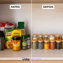 Kit 12un Porta Temperos Vidro Bambu Hermético Premium 200ml - VitaBela