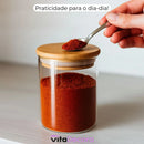 Kit 12 Porta Temperos Vidro & Bambu Premium Hermético 200ml [FRETE GRÁTIS]