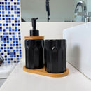 Kit Banheiro Elegance 3 Peças - Conjunto Dispenser, Porta Escova e Bandeja em Bambu