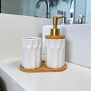 Kit Banheiro Elegance 3 Peças - Conjunto Dispenser, Porta Escova e Bandeja em Bambu