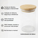 Kit 12 Pote Porta Tempero Hermético 300ml + Base Escada em Bambu