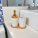 Kit Banheiro Elegance 3 Peças - Conjunto Dispenser, Porta Escova e Bandeja em Bambu
