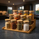 Kit 12 Pote Porta Tempero Hermético 300ml + Base Escada em Bambu