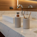 Kit Banheiro 2 Peças Lavabo Conjunto Saboneteira Dispenser e Porta Escovas Porcelana