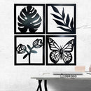 Kit 4 Quadros Decorativos Vazados Preto MDF 3mm c/ Dupla Face