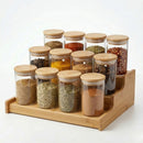 Kit 12 Pote Porta Tempero Hermético 300ml + Base Escada em Bambu